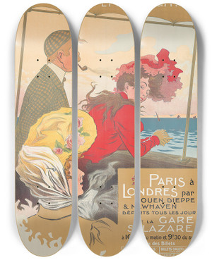 Triptych art skateboard deck of Ren Pan Paris Londres by Rene Pean (1875-1945)