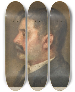 Triptych art skateboard deck of Heinrich M Krabb Portrait Of A Man by Heinrich M Krabbe (1868-1931)