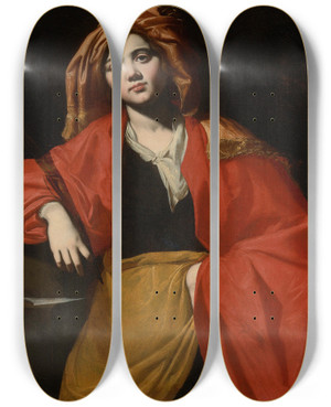 Triptych art skateboard deck of Giovan Francesco De Rosa Saint Barbara by Giovan Francesco De Rosa (1607-1656)