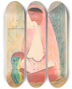 Triptych art skateboard deck of Mikul Galanda Woman With A Vase_3 by Mikulas Galanda (1895-1938)