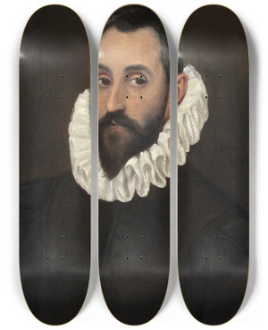 Triptych art skateboard deck of El Greco Domenikos Theotokopoulos Portrait Of A Gentleman by El Greco Domenikos Theotokopoulos (1540-1614)