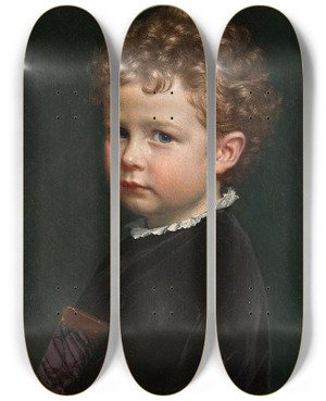 Triptych art skateboard deck of Johan Vilhelm Gertner Boy With Curly Hair by Johan Vilhelm Gertner (1818-1871)