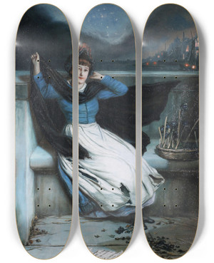 Triptych art skateboard deck of Augustus Edwin Mulready The Close Of Day by Augustus Edwin Mulready (1844-1904)