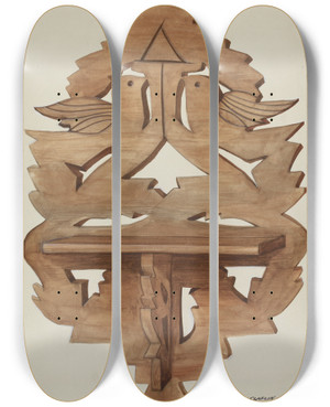 Triptych art skateboard deck of Majel G Claflin Hanging Wall Shelf by Majel G Claflin (1893-1941)