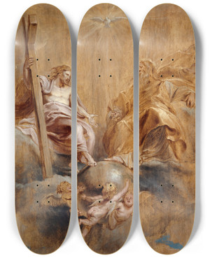 Triptych art skateboard deck of Peter Paul Rubens The Holy Trinity_1 by Peter Paul Rubens (1577-1640)