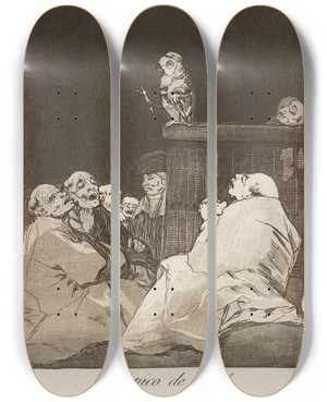 Triptych art skateboard deck of Francisco De Goya Que Pico De Oro What A Golden Beak by Francisco de Goya (1746-1828)