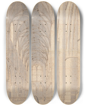 Triptych art skateboard deck of Pieter Jansz Saenredam Interior Of Saint Bavos Churchhaarlem by Pieter Jansz Saenredam (1597-1665)