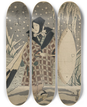 Triptych art skateboard deck of Toyokuni Utagawa Ichikawa Sansh by Toyokuni Utagawa (1769-1825)