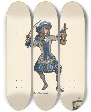 Triptych art skateboard deck of Ernst Stern Der Tanzmeister by Ernst Stern (1876-1954)