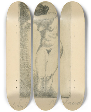 Triptych art skateboard deck of Mikul Galanda Nude_3 by Mikulas Galanda (1895-1938)