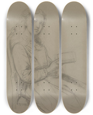 Triptych art skateboard deck of Adolph Tidemand Sittende Ung Pike Med Bok by Adolph Tidemand (1814-1876)