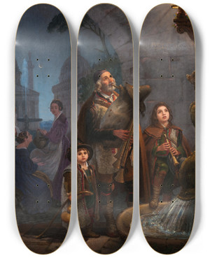 Triptych art skateboard deck of Olof Johan Gatumusikanter Vid Pantheon by Olof Johan (1790-1848)