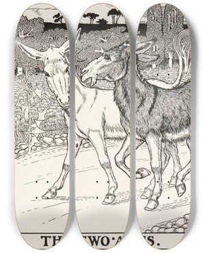 Triptych art skateboard deck of Percy J Billinghurst The Two Asses by Percy J Billinghurst (1871-1933)