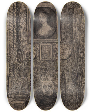 Triptych art skateboard deck of James Ensor Portrait Of My Aunt by James Ensor (1860-1949)