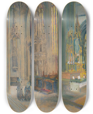 Triptych art skateboard deck of Kontantn Bauer Interir Koickho Dmu by Konstantin Bauer (1893-1928)