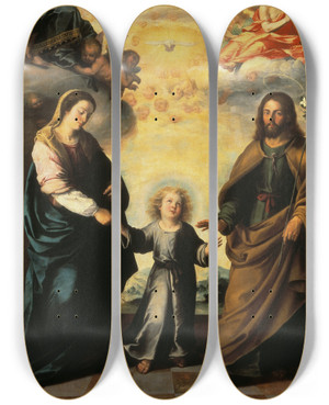 Triptych art skateboard deck of Bartolom Estebn Murillo The Return Of The Holy Family From Egypt by Bartolome Esteban Murillo (1617-1682)