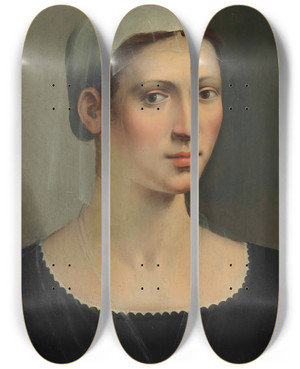 Triptych art skateboard deck of Ridolfo Ghirlandaio Portrait Of A Lady by Ridolfo Ghirlandaio (1483-1561)