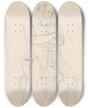Triptych art skateboard deck of Adolph Tidemand Sittende Skjegget Mann by Adolph Tidemand (1814-1876)
