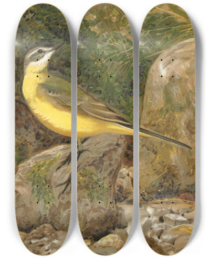 Triptych art skateboard deck of Lopaul Robert Bergeronnette by Leo Paul Robert (1851-1923)