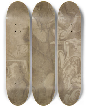 Triptych art skateboard deck of Gregorio Pagani Zwei Alte Mnner Zwischen Antiken Fundstcken by Gregorio Pagani (1558-1605)
