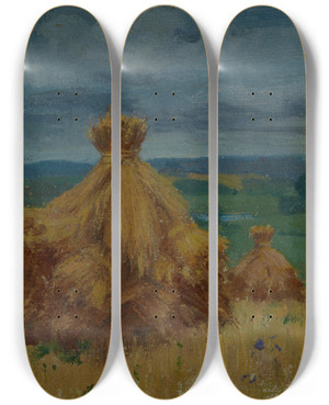Triptych art skateboard deck of Ambroy Sabatowski Cloudy Day by Ambrozy Sabatowski (1871-1920)
