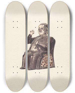 Triptych art skateboard deck of Telli Toy Bank by Telli