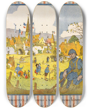 Triptych art skateboard deck of Hansi 2Me Emprunt De La Dfense Nationale Souscrivez Aideznous Vaincre Vous Hterez Le Jour De La Victoire Et Du Retour Au Foyer by Hansi (19-20-)