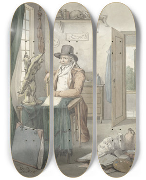 Triptych art skateboard deck of Jacob Willemz De Vos Portret Van De Kunstenaar Jacob Smies In Een Atelier Met Kunstvoorwerpen by Jacob Willemz. de Vos (1774-1844)