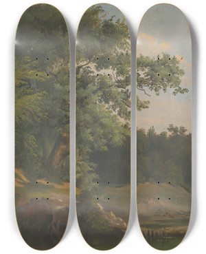 Triptych art skateboard deck of Friedrich Carl Von Scheidlin In The Forest by Friedrich Carl Von Scheidlin (1822-1913)