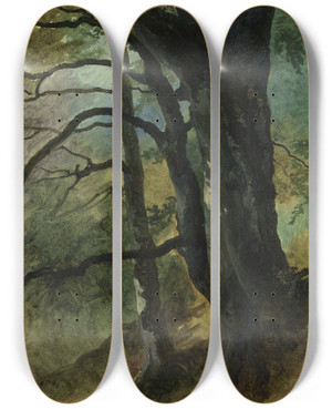 Triptych art skateboard deck of Friedrich August Matthias Gauermann Waldausschnitt by Friedrich August Matthias Gauermann (1807-1862)