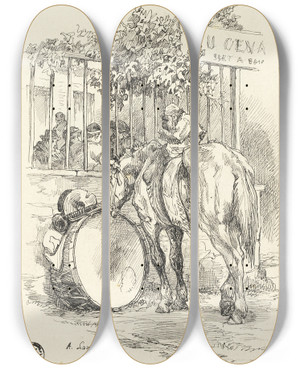 Triptych art skateboard deck of Auguste Andre Lanon Horse With Monkey On Back by Auguste Andre Lancon (1836-1887)