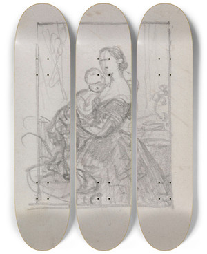 Triptych art skateboard deck of Nicaise De Keyser Portrait Of A Woman And A Child_3 by Nicaise De Keyser (1813-1887)
