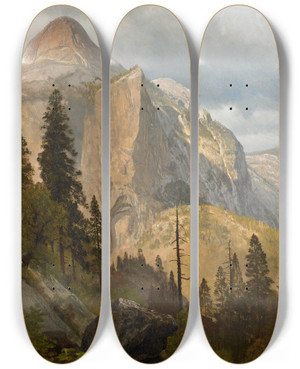 Triptych art skateboard deck of Albert Bierstadt North Dome Yosemite Valley by Albert Bierstadt (1830-1902)