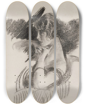 Triptych art skateboard deck of Giovanni Boldini Portrait Of A Girl by Giovanni Boldini (1842-1931)