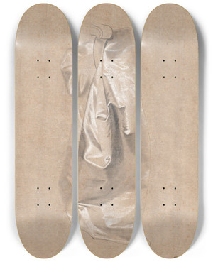 Triptych art skateboard deck of Jens Juel Studie Af En Silkenederdel by Jens Juel (1745-1802)