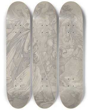 Triptych art skateboard deck of Ferdinand Fellner Macbeth Banquo Und Die Hexen by Ferdinand Fellner (1799-1859)