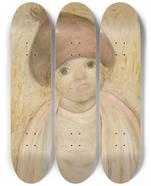 Triptych art skateboard deck of Tadeusz Makowski Dziewczynka W Berecie Z Pomponem by Tadeusz Makowski (1882-1932)