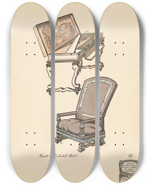 Triptych art skateboard deck of Ernst Stern Spinett Und Lehnstuhl by Ernst Stern (1876-1954)