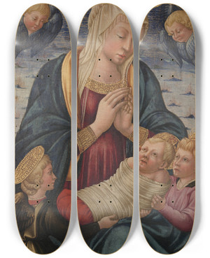 Triptych art skateboard deck of Neri Di Bicci Virgin And Child With Angels by Neri di Bicci (1419-1491)