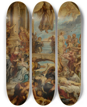 Triptych art skateboard deck of Peter Paul Rubens The Miracles Of Saint Francis Of Paola by Peter Paul Rubens (1577-1640)