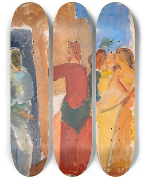 Triptych art skateboard deck of Karl Isakson The Raising Of Lazarus by Karl Isakson (1878-1922)