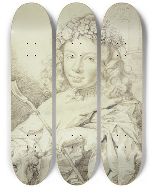 Triptych art skateboard deck of Cornelis Visscher Bildnis Eines Knaben Als Hirtenjunge by Cornelis Visscher (1629-1658)