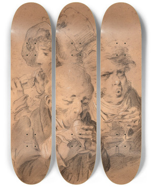 Triptych art skateboard deck of Louis Lopold Boilly Les Mangeurs De Glace by Louis Leopold Boilly (1761-1845)