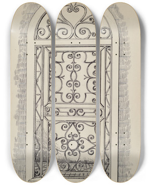 Triptych art skateboard deck of Al Curry Wrought Iron Door_1 by Al Curry (20-)