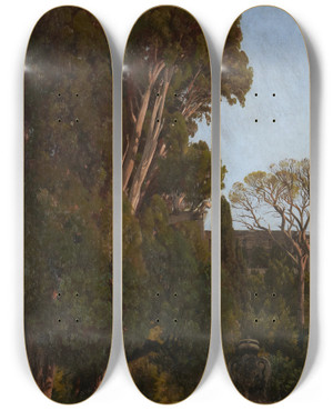 Triptych art skateboard deck of Worthington Whittredge The Cypresses At The Villa Deste At Tivoli by Worthington Whittredge (1820-1910)