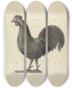 Triptych art skateboard deck of Mina Lowry Weather Vane Finial by Mina Lowry (1894-1942)
