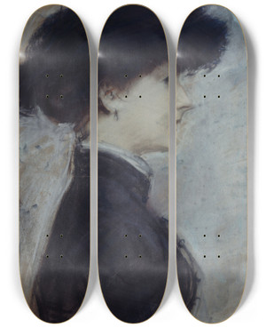 Triptych art skateboard deck of Paul Csar Helleu Portrait De Femme De Profil by Paul Cesar Helleu (1859-1927)