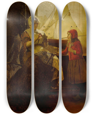 Triptych art skateboard deck of Eduard Charlemont The Card Game by Eduard Charlemont (1848-1906)