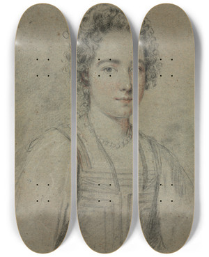 Triptych art skateboard deck of Ottavio Leoni Portrait Of A Young Woman With Pearls by Ottavio Leoni (1578-1630)