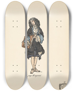 Triptych art skateboard deck of Ernst Stern Der Junge Komponist by Ernst Stern (1876-1954)